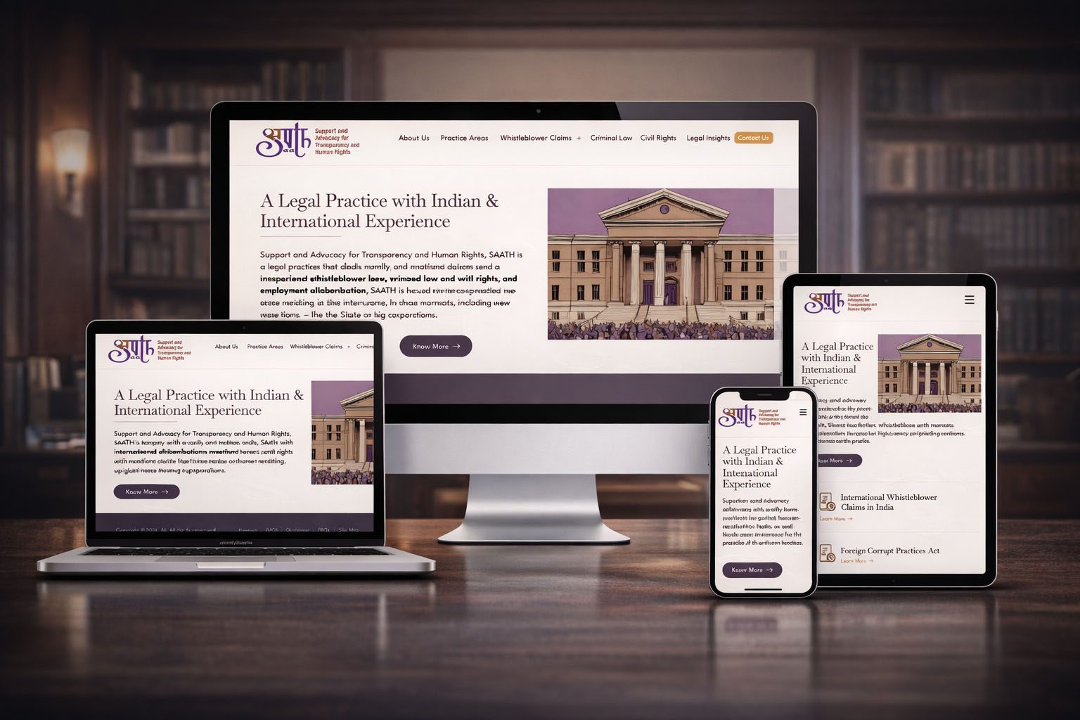 SAATH legal firm's multi-device website mockup copy